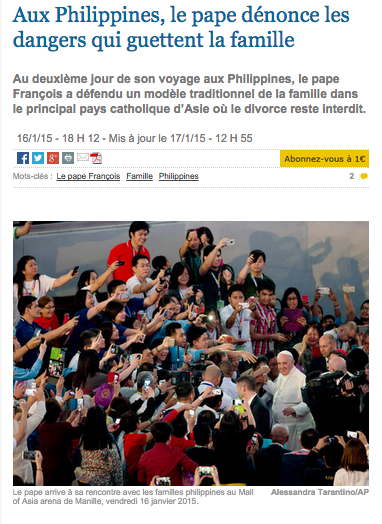 Aux Philippines, le Pape vient parler de la famille... pardon, se fait prendre en photo